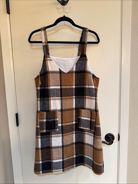 Cupshe Dresses & Skirts - Cupshe Brown Black White Plaid Pinafore Dress